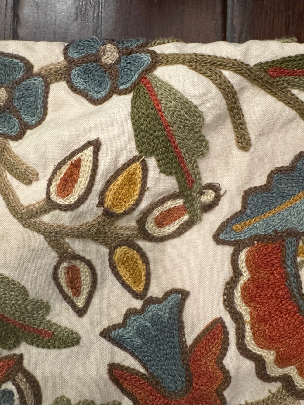 Embroidered Floral Cotton Pillow covers - Multicolor on Cream 20 x 20 (Set of 2) - Picture 8 of 10